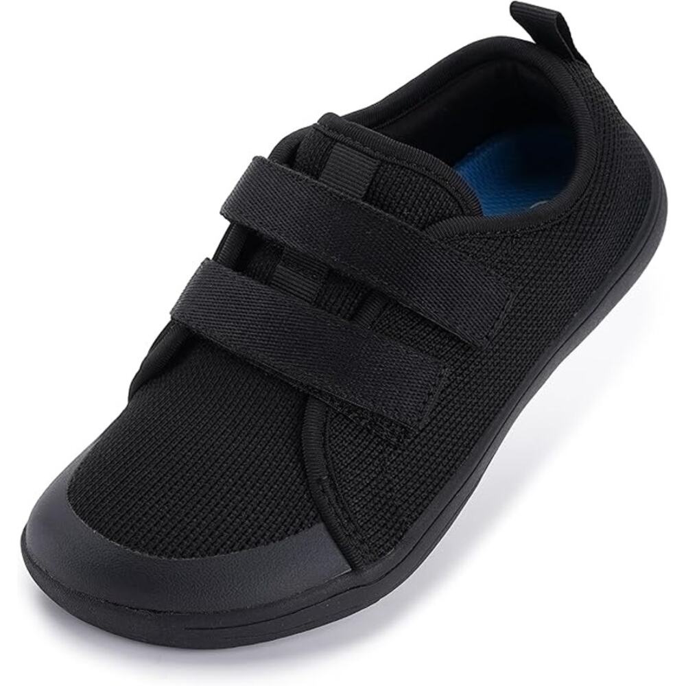 Whitin Boys Size 1.5 Black Sneakers Hook Loop Fastener Round Toe Barefoot Shoes